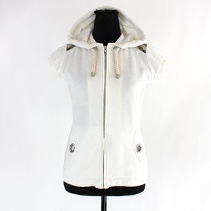 Burberry London White Hooded Zip Up Tartan Plaid Trim Swimsuit Beach Cover-Up S